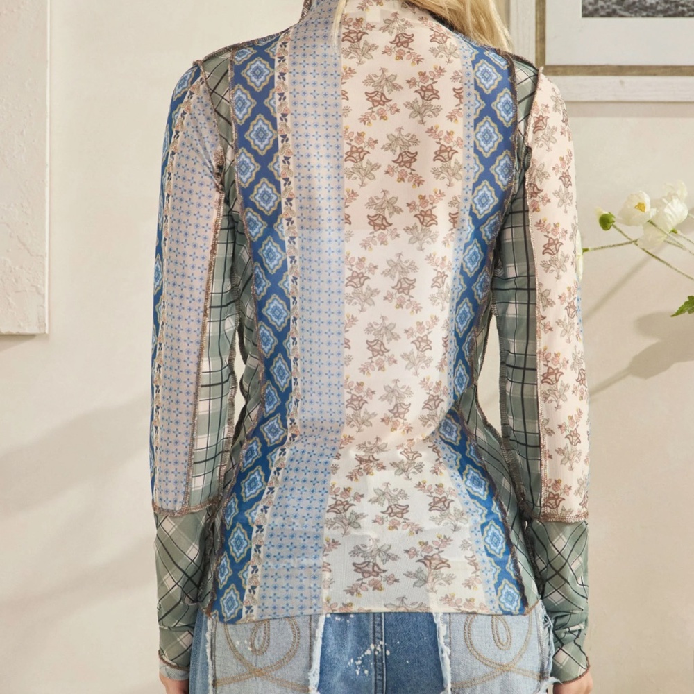 Oli & Hali Floral Print Semi Sheer Mock Neck Long sleeve Top - Picture 5 of 6